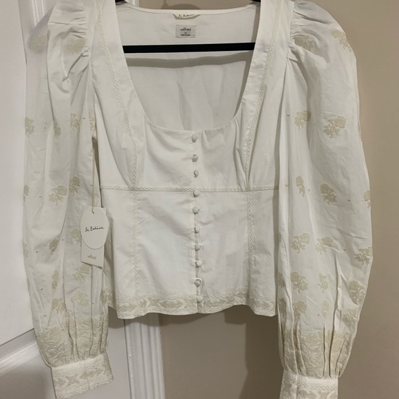 NWT ARITZIA WILFRED Palo Santo Blouse w embroidery